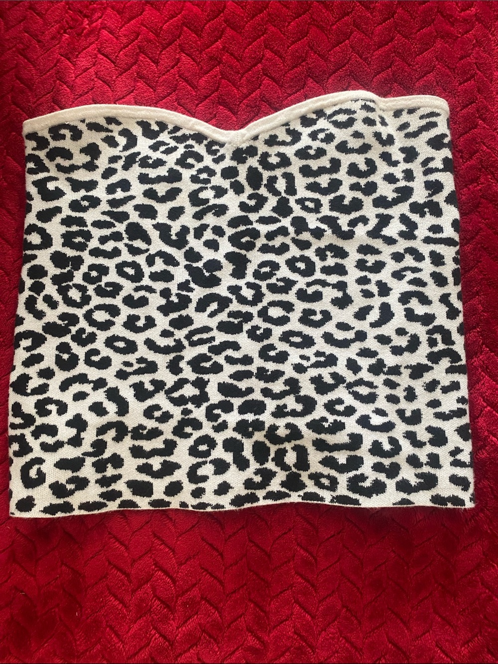 Express Black and White Animal Print Strapless Knit Top